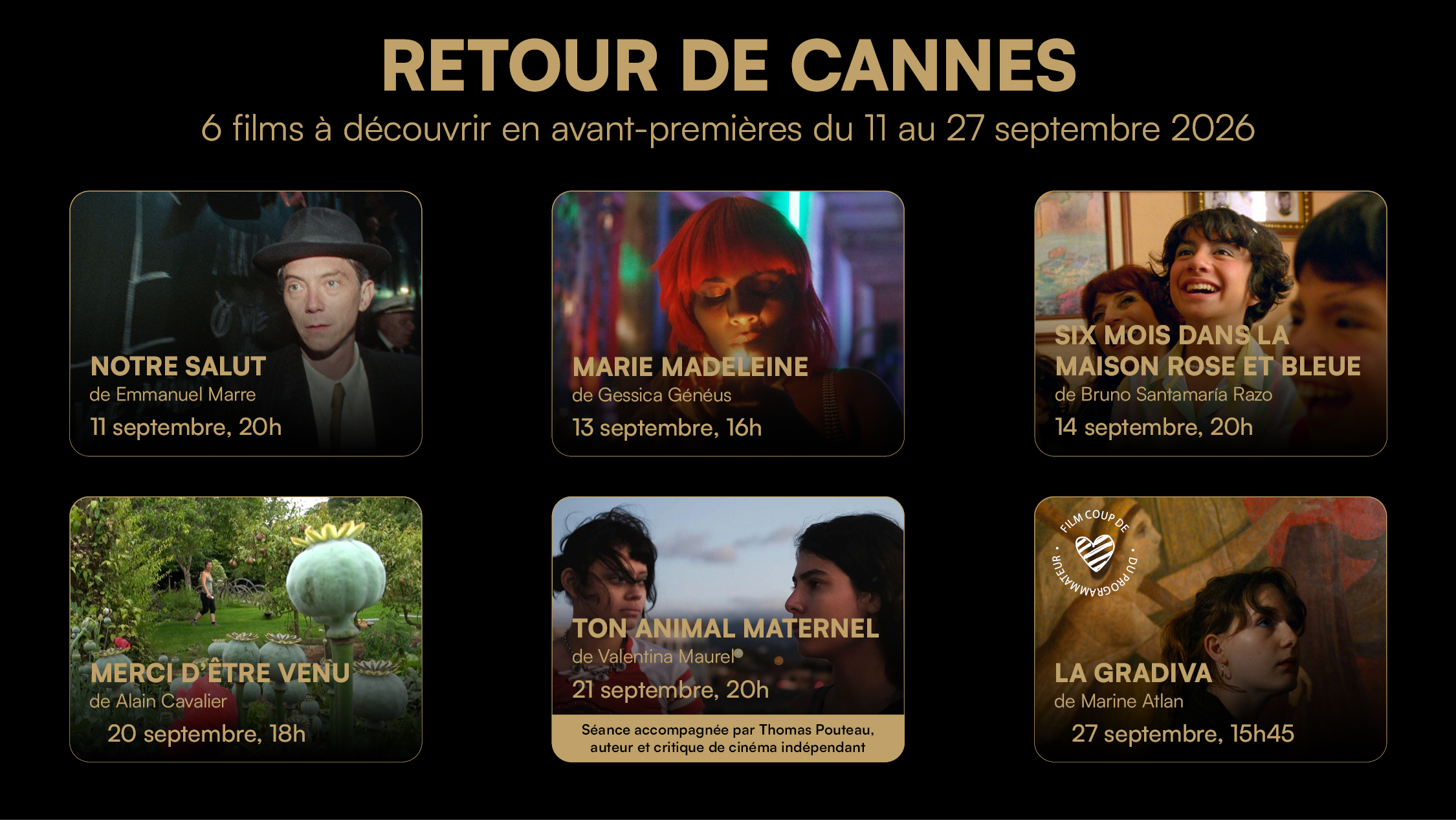 Retour de Cannes : 6 films à découvrir en avant-premières du 11 au 27 septembre 2026